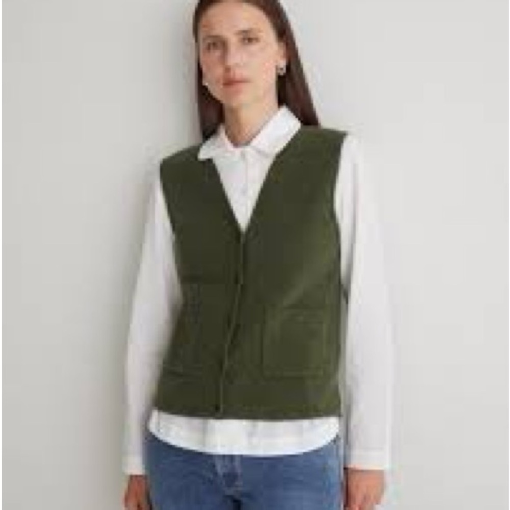 Yerse cotton Olive Green Button-Front Vest - Women's Jacket & Coat